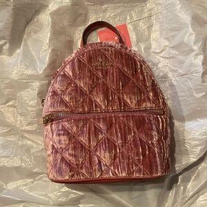 New Kate Spade Natalia Mini Convertible Backpack Leather and Quilted Velvet Pink